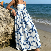Robe de plage longue pour femme en ramie mélangée tissée tie-dye avec fines bretelles, ventilée pour l'été, personnalisable OEM/ODM