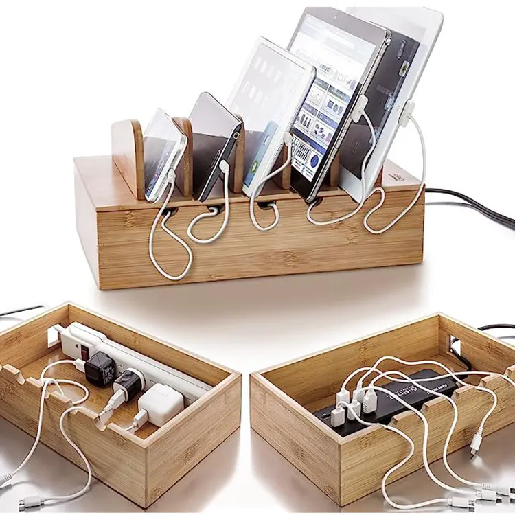 Бамбуковый ящик для хранения с крышкой подходит для хранения зарядных устройств и в качестве цифрового подарка