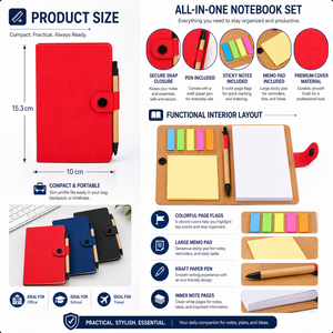 Custom Printed Notebook Organizer with Pen Sticky Notes <b>Magnetic</b> Closure Recycled Paper Memo Pad Business Gift Supply Set - Product Image 3