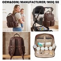 Sac à langer en cuir vegan de qualité supérieure avec poches isothermes, sac multifonctionnel pour équipement de bébé avec sangle de poussette, fabricant OEM