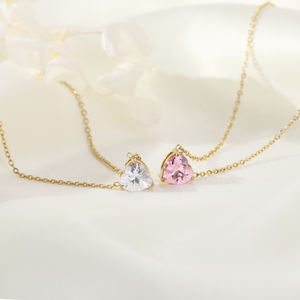 18Kゴールドメッキ女性可憐な低感度変色フリーステンレススチールクリスタルラインストーンチャームハートネックレス女性用 - Product Image 2