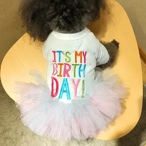 Happy Birthday Dog Dress It's My Birthday Princess Skirt Tutu Dress for Small Medium Dogs Puppy Birthday Girl Cat Pet Outfit