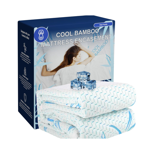 Cooling 100% Bamboo Fabric Jacquard Mattress Protector Waterproof Zippered Encasement Soft Breathable Mattress Cover