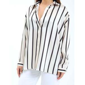 Camisa de satén a rayas con botones para mujer Munster, blusa de manga larga para uso diario, rayas verticales blancas y negras - Product Image 3