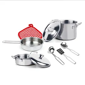 2022 brinquedos de cozinha infantis para meninas, fingir, cozinhar, potes e panelas de aço inoxidável, rack de prato de metal, conjunto de cozinha, 9 peças para crianças, meninas