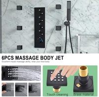 HOMEDEC Robinet thermostatique en laiton noir à poignée unique de 12 pouces, système de douche LED à 5 voies avec jet pluie et bec de baignoire cascade douce