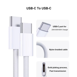 PD 60W White Nylon Braided <strong>Cable</strong> Type-C to Type-C <strong>USB</strong> Fast <strong>Charging</strong> and Type c Fast Charger <strong>Cable</strong> for iPhone - Product Image 5