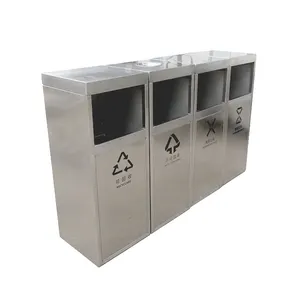 outdoor multi compartment waste recycle bin mall public metal sorting dustbin stainless steel trash can commercial garbage bin