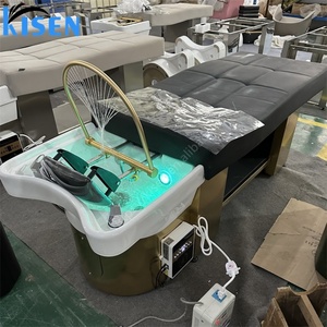 Kisen Nouveau Produit 2025 Mobilier de Luxe Moderne pour Soins Esthétiques et Lavage de Cheveux, Fauteuil-lit de Lavage Doré avec Thérapie Capillaire et Fonction de Fumigation - Product Image 1