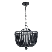 Collection de lustres en perles de bois noires, luminaires suspendus de style farmhouse bohème pour salle à manger, chambre et entrée
