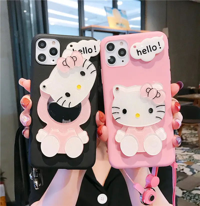 Классический чехол Hello Kitty с милым мультяшным зеркалом Kawaii для телефона 11 Iphone15pro 13 12 11 Pro Max Xs задняя крышка для девочек