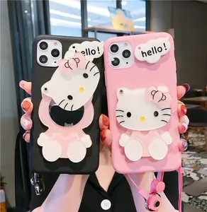 Funda de teléfono clásica Hello Kitty con dibujos animados bonitos espejo de maquillaje Kawaii para 11 Iphone15pro 13 12 11 Pro Max Xs contraportada para niñas