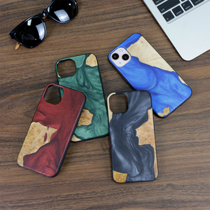 Cover per Telefono in Resina e Legno con Effetto Fluido Artistico, Stile Unico a Blocchi <span class=keywords><strong>di</strong></span> Colore, Custodia Protettiva Creativa - Product Image 3