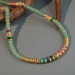 Y2k Malachite ngọc lục bảo điểm đá tự nhiên 18K vàng mạ đồng Choker Vòng cổ thời trang