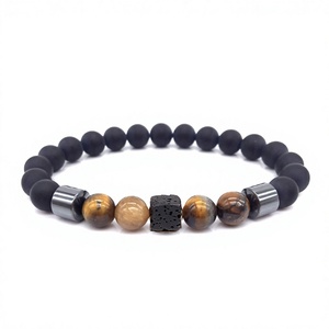 Bracelet en pierres naturelles avec fermoir magnétique, extensible, œil de tigre, pierre de lave, bijoux pour couple, cadeau NOIR - Product Image 4