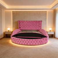 Lit rond multifonctionnel de luxe vintage français PZCN HOME, taille king, meubles pour chambre à coucher avec rangement