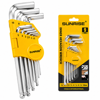 Juego de Llaves Hexagonales con Punta Esférica SUNRISE, 9 Piezas, Métricas, 1.5-10 mm, Acero al Cromo Vanadio, Grado Industrial, para Reparación de Automóviles