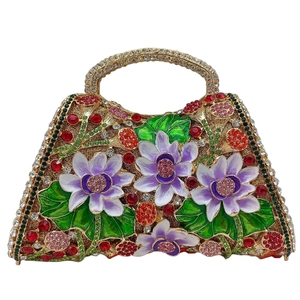 Bolso de mano vintage con flores y cristales para mujer, con asa superior y pedrería, ideal para fiestas y cenas. - Product Image 1