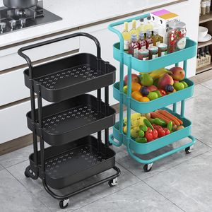 <b>Storage</b> <b>Cart</b> 3 Tier Wheeled Mobile Kitchen Trolley Rectangle Easy Cleaning Food Container Standing Type Living Room - Product Image 1