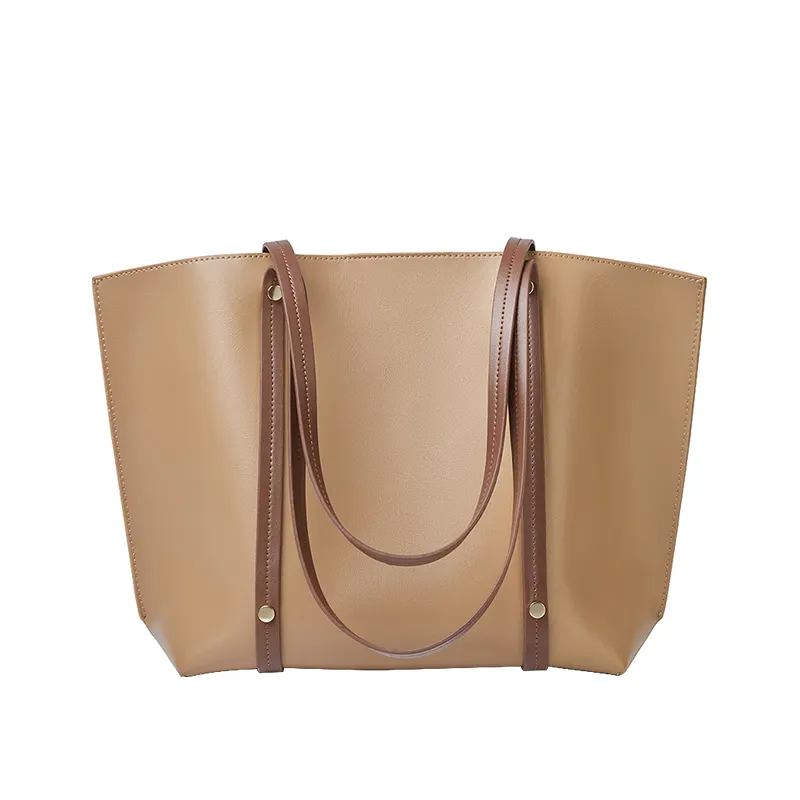 2022 newest korean tote shoulder bag real leather retro handbag brown beach bags tote for girls