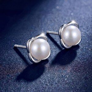S925 <b>Silver</b> Freshwater Pearl <b>Stud</b> Earrings Hollow Flower Knot Elegant Women Bridal Wedding Fine Jewelry Gift - Product Image 4