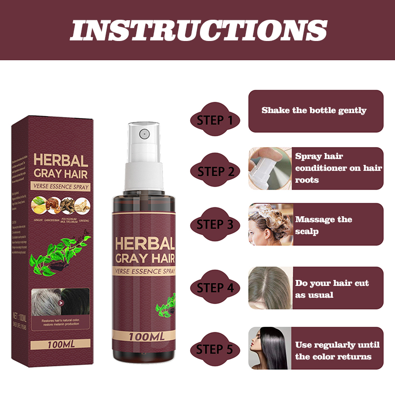 white hair to black anti gray hair treatment repair polygonum multiflorum herbal liquid hair blackening spray