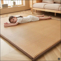 Tapis de sol lavable en bambou tressé pour chambre à coucher, antidérapant et doux, tapis rafraîchissant d'été pour salon, tapis bohème en paille
