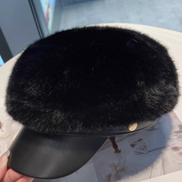Béret en fausse fourrure de vison, casquette de newsboy amincissante pour le visage, chapeau chaud en peluche thermique