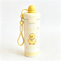 Bouteille isotherme en acier 316 avec paille et motif ours de dessin animé, avec cordon de transport, pour étudiants, design mignon