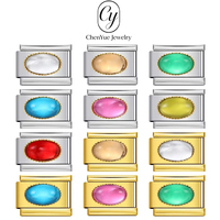 Nouveau bracelet modulaire italien doré et argenté, subtilement orné de pierres ovales colorées, bracelet DIY en acier inoxydable soudé style goutte d'eau