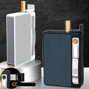 Wholesale Manufacturer Portable Automatic Electronic Zinc Alloy Cigarette Case with Lighter Usb