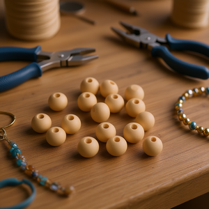 Perline in legno Ilan 14 mm rotonde naturali per artigianato e creazione di gioielli - Product Image 2