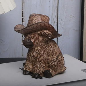 Estatua de Toro Highland con Sombrero de Vaquero, Decoración de Resina para Casa de Campo, Adorno de Mesa - Product Image 3