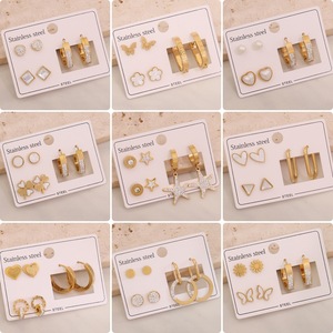 Trendy 3-Pairs çok yönlü paslanmaz çelik saplama küpe kalp yıldız & kelebek çiçek tasarım zirkon küpe ile kadınlar için - Product Image 1