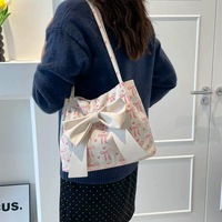 Nouveau Sac Fourre-tout Femme en Velours Côtelé Imprimé Nœud Papillon Grande Capacité Sacs à Bandoulière pour le Travail, le Shopping, Printemps, Automne, Été, Hiver