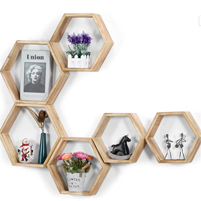 Настенный набор из 6 деревянных сотовых стен для хранения в фермерском хозяйстве, полка для ванной, кухни, спальни, шестиугольные плавающие полки