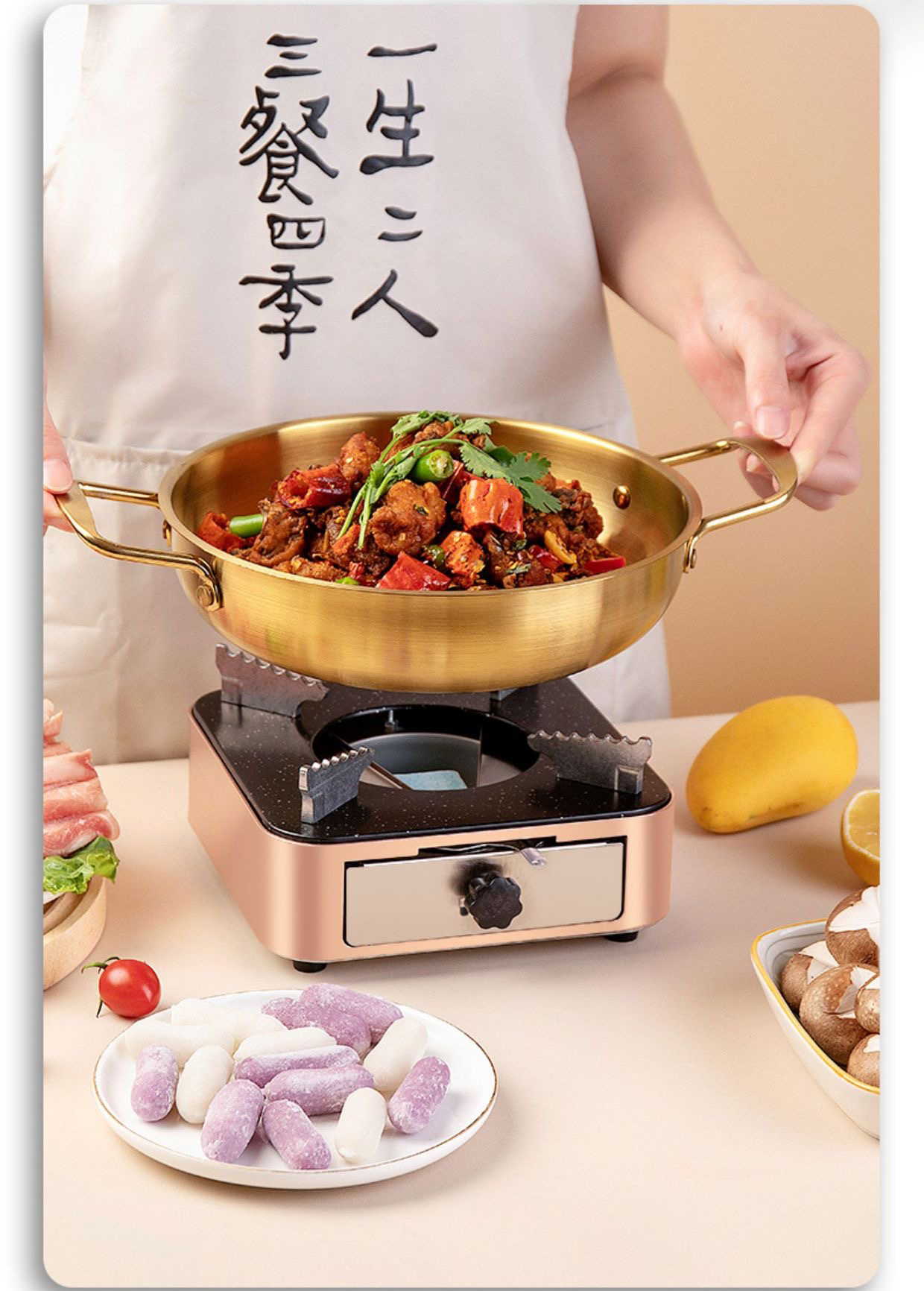Japanese Silver Gold Stainless Steel Double Handle Pot