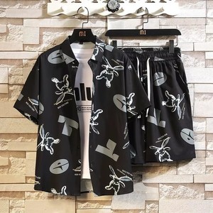 Conjunto de camisa y pantalones cortos de verano para <span class=keywords><strong>hombre</strong></span>, talla grande, informal, holgado, estampado, con botones, para playa, de dos piezas. - Product Image 1