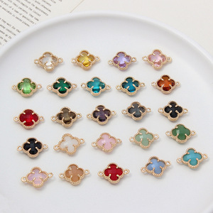 จี้คริสตัลรูปใบโคลเวอร์สี่แฉกประดับด้วยพลอยหลากสีขนาด 12*17 มม. พร้อมตัวเชื่อมสองด้าน สำหรับทำเครื่องประดับ DIY - Product Image 5