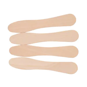 Customized Logo Disposable Wooden Sticks Flat Ice Cream Spoon With Paper Wrapped
