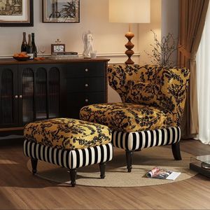 Sillón Individual de Estilo Francés Moderno con Otomana, Tapizado en Tela, para Sala de Estar, Dormitorio, Estudio u Oficina - Product Image 2