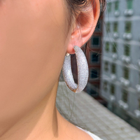 Grandes Boucles d'Oreilles Créoles en Micro Pavé de Zircon Cubique, Plaqué Argent, Luxe pour Femmes, Bijoux de Mariage et de Mariée