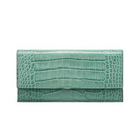 Dompet Panjang Motif Kulit Buaya Klasik Multifungsi RFID Nylon Kulit Asli Kancing Penutup Tempat Kartu dan Uang Tunai