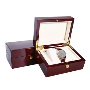 Grosir kotak jam tangan kayu Logo kustom kotak kemasan hitam untuk jam tangan mewah kayu kotak JAM kustom & casing cajas para reloj