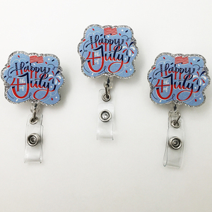 Porte-badge en acrylique scintillant avec motif d'animaux mignons, infirmière, médecin, cadeaux pour le festival du Jour de l'Indépendance des États-Unis - Product Image 5