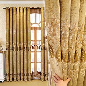 豪華なヨーロッパ風シェニールゴールド刺繍入り既製ウィンドウカーテン、リビングルーム用刺繍遮光カーテン - Product Image 1