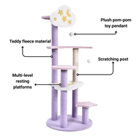 Arbre à chat moderne multicouche violet avec motif nuage et lune, tour d'escalade et griffoir pour chat
