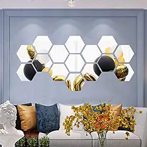 Acrylique DIY Mur Miroir Feuille Auto-Adhésif Laser Cut Hexagones Stickers Muraux pour <span class=keywords><strong>la</strong></span> Décoration Intérieure - Product Image 2