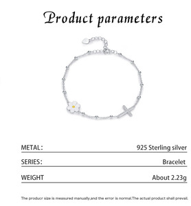 S925 Silver Chain <b>Bracelet</b> With Cross And Daisy Flower Rhodium Plated Women's Everyday Wear <b>Cute</b> Style Jewelry - Product Image 2