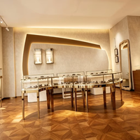 Vitrine d'îlot circulaire incurvée pour bijoux, comptoir de présentation en verre en arc, cadre en acier inoxydable, éclairage LED, présentoir à bijoux de luxe